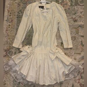 All That Jazz Cream 80s Vintage Lace and Bows Dress